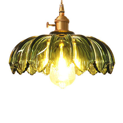 Fleurs Rétro Contemporaines Verre Cuivre Suspension Luminaire 1 Lumière Pour Salon 