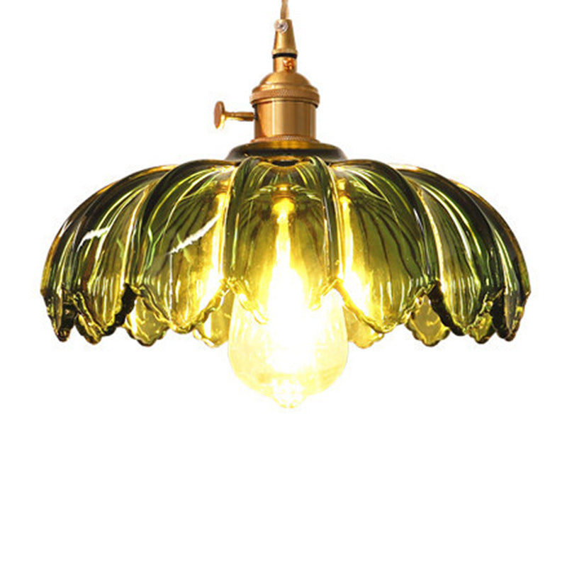 Fleurs Rétro Contemporaines Verre Cuivre Suspension Luminaire 1 Lumière Pour Salon 