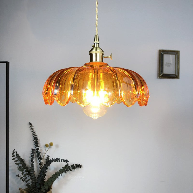 Fleurs Rétro Contemporaines Verre Cuivre Suspension Luminaire 1 Lumière Pour Salon 