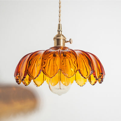 Fleurs Rétro Contemporaines Verre Cuivre Suspension Luminaire 1 Lumière Pour Salon 