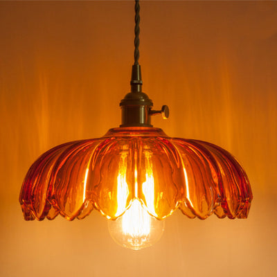 Fleurs Rétro Contemporaines Verre Cuivre Suspension Luminaire 1 Lumière Pour Salon 