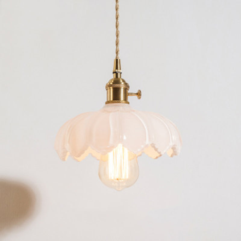 Fleurs Rétro Contemporaines Verre Cuivre Suspension Luminaire 1 Lumière Pour Salon 