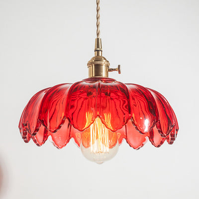 Fleurs Rétro Contemporaines Verre Cuivre Suspension Luminaire 1 Lumière Pour Salon 