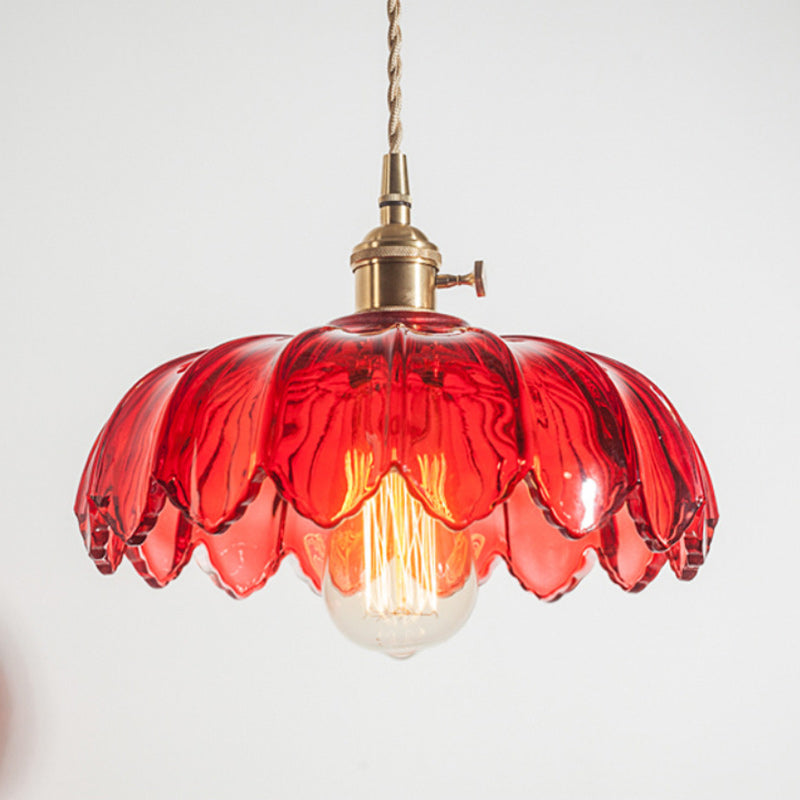 Fleurs Rétro Contemporaines Verre Cuivre Suspension Luminaire 1 Lumière Pour Salon 