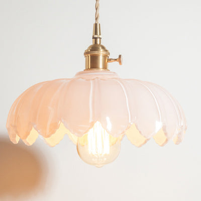 Fleurs Rétro Contemporaines Verre Cuivre Suspension Luminaire 1 Lumière Pour Salon 
