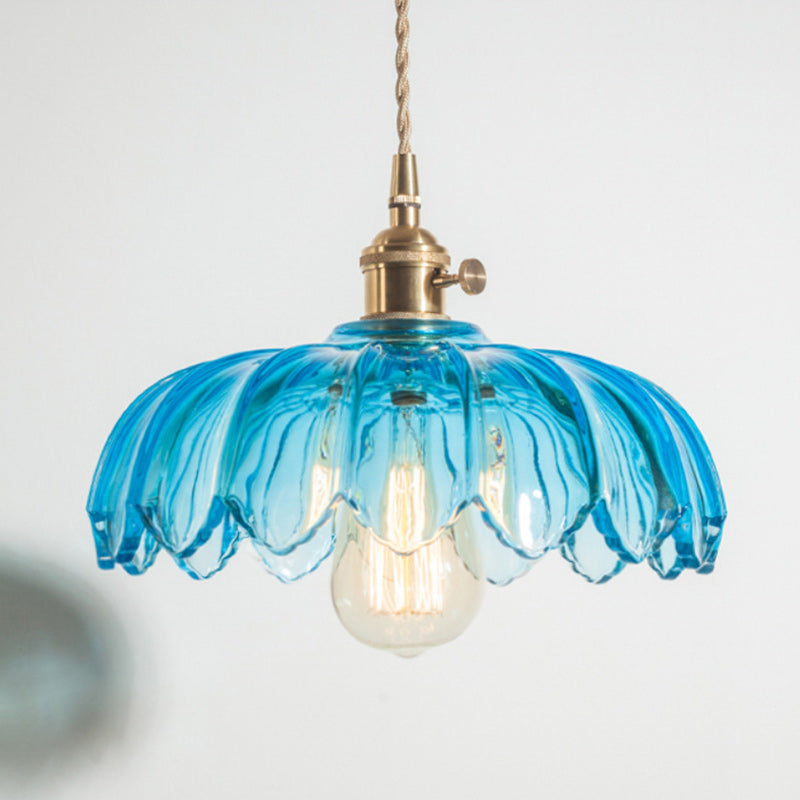 Fleurs Rétro Contemporaines Verre Cuivre Suspension Luminaire 1 Lumière Pour Salon 