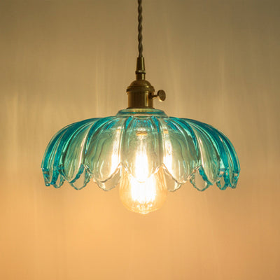 Fleurs Rétro Contemporaines Verre Cuivre Suspension Luminaire 1 Lumière Pour Salon 