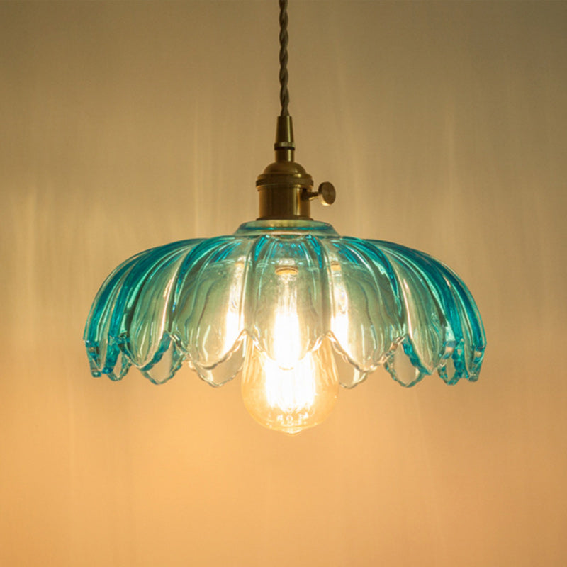 Fleurs Rétro Contemporaines Verre Cuivre Suspension Luminaire 1 Lumière Pour Salon 