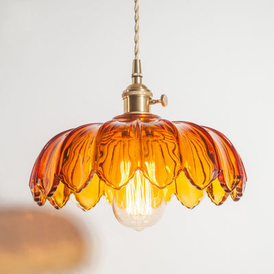 Fleurs Rétro Contemporaines Verre Cuivre Suspension Luminaire 1 Lumière Pour Salon 