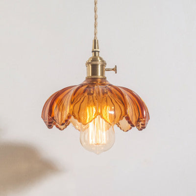 Fleurs Rétro Contemporaines Verre Cuivre Suspension Luminaire 1 Lumière Pour Salon 