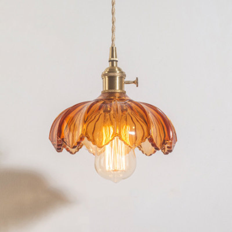 Fleurs Rétro Contemporaines Verre Cuivre Suspension Luminaire 1 Lumière Pour Salon 