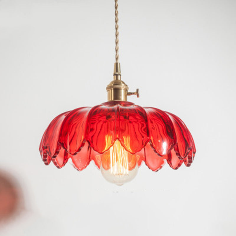Fleurs Rétro Contemporaines Verre Cuivre Suspension Luminaire 1 Lumière Pour Salon 