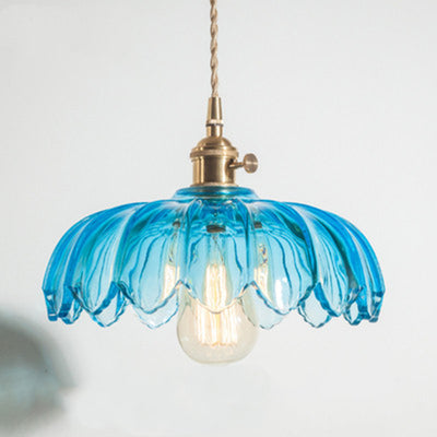 Fleurs Rétro Contemporaines Verre Cuivre Suspension Luminaire 1 Lumière Pour Salon 