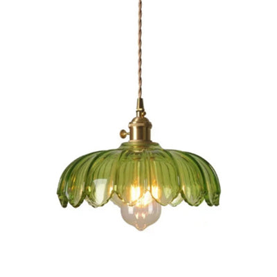 Fleurs Rétro Contemporaines Verre Cuivre Suspension Luminaire 1 Lumière Pour Salon 