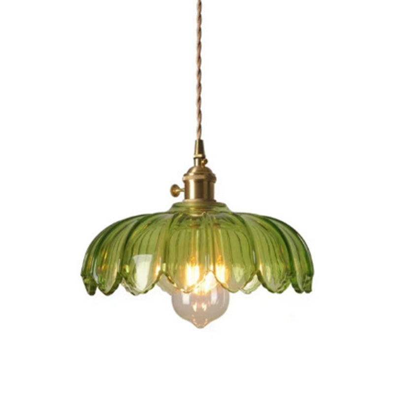 Fleurs Rétro Contemporaines Verre Cuivre Suspension Luminaire 1 Lumière Pour Salon 
