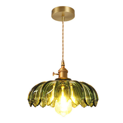 Fleurs Rétro Contemporaines Verre Cuivre Suspension Luminaire 1 Lumière Pour Salon 