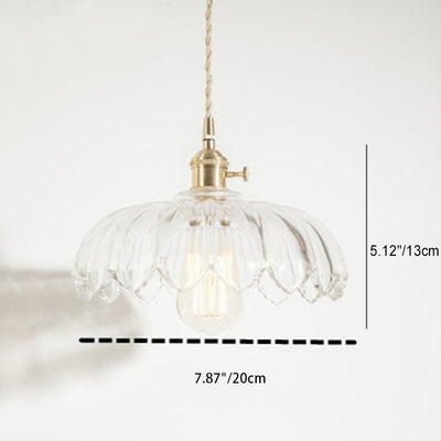 Fleurs Rétro Contemporaines Verre Cuivre Suspension Luminaire 1 Lumière Pour Salon 