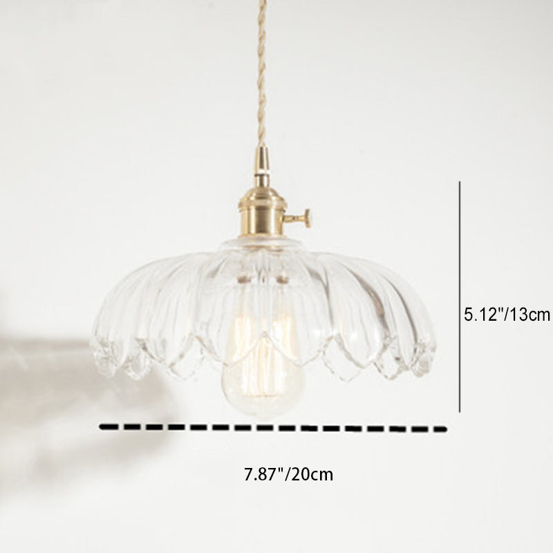 Fleurs Rétro Contemporaines Verre Cuivre Suspension Luminaire 1 Lumière Pour Salon 