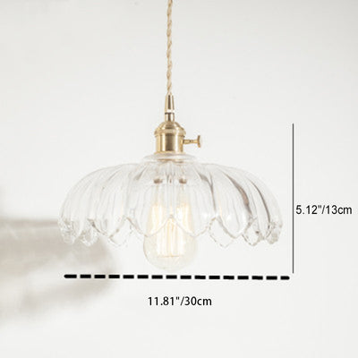 Fleurs Rétro Contemporaines Verre Cuivre Suspension Luminaire 1 Lumière Pour Salon 