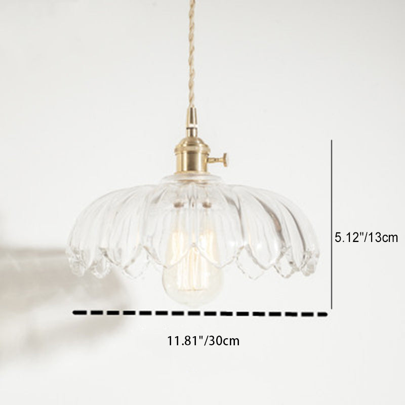 Fleurs Rétro Contemporaines Verre Cuivre Suspension Luminaire 1 Lumière Pour Salon 
