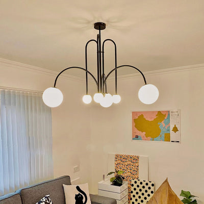 Chandelier contemporain en fer et verre nordique à 6 lumières pour salon 