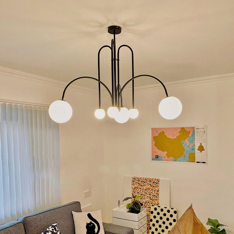 Chandelier contemporain en fer et verre nordique à 6 lumières pour salon 