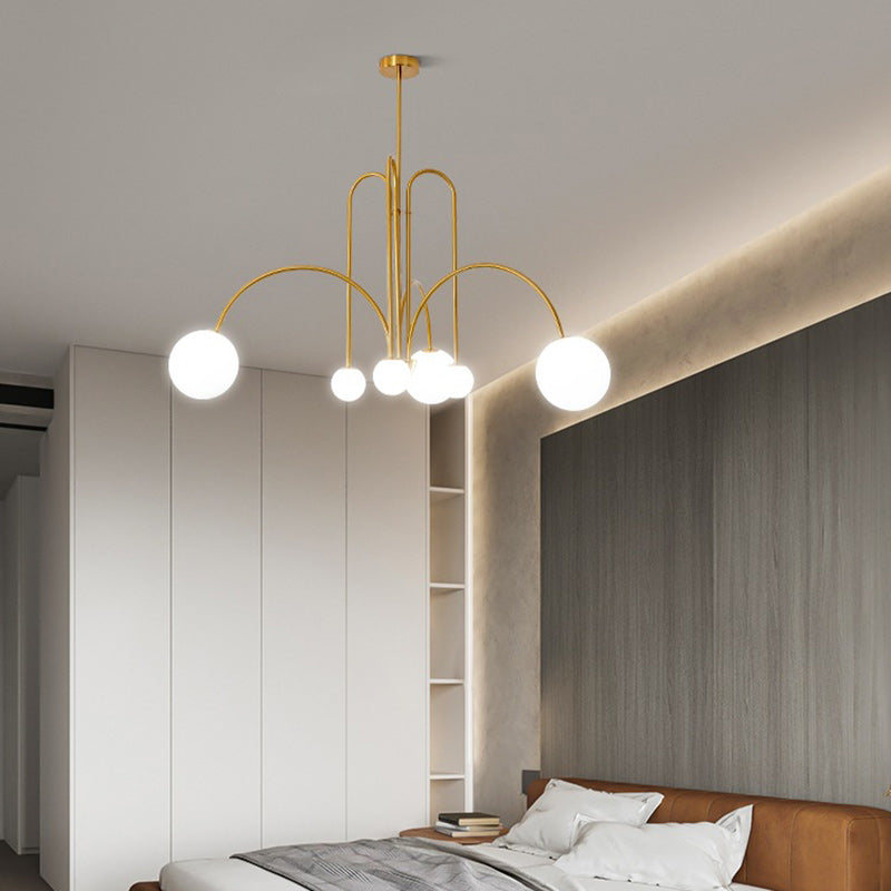 Chandelier contemporain en fer et verre nordique à 6 lumières pour salon 