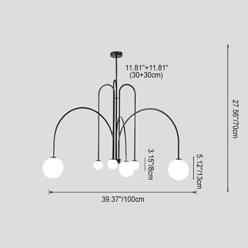 Chandelier contemporain en fer et verre nordique à 6 lumières pour salon 