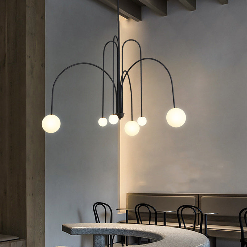 Chandelier contemporain en fer et verre nordique à 6 lumières pour salon 