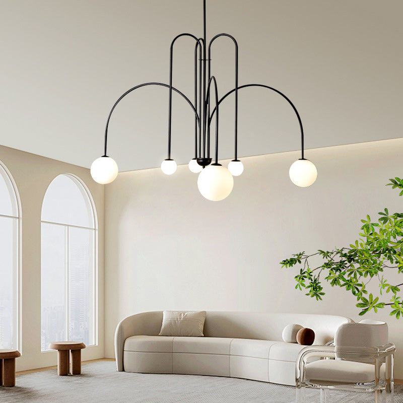 Chandelier contemporain en fer et verre nordique à 6 lumières pour salon 