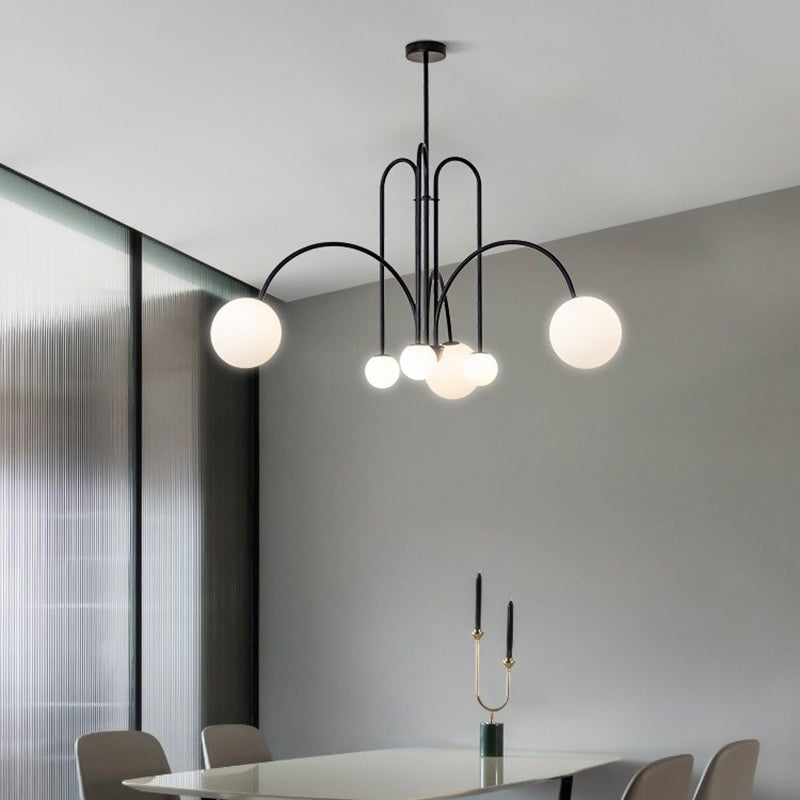 Chandelier contemporain en fer et verre nordique à 6 lumières pour salon 