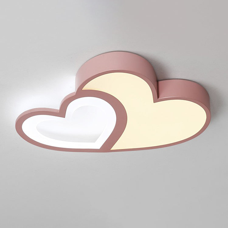 Luz de techo empotrada LED de hierro acrílico con corazones dobles superpuestos creativos contemporáneos para dormitorio 