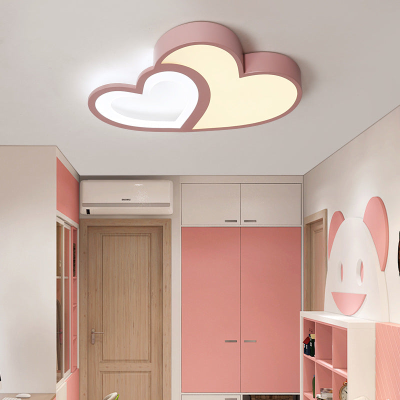 Luz de techo empotrada LED de hierro acrílico con corazones dobles superpuestos creativos contemporáneos para dormitorio 