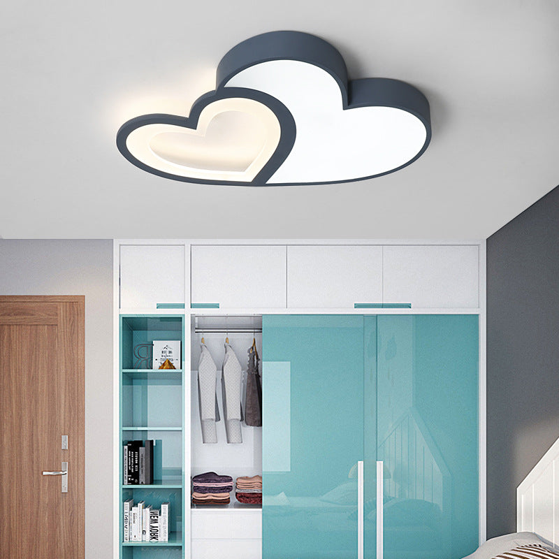 Luz de techo empotrada LED de hierro acrílico con corazones dobles superpuestos creativos contemporáneos para dormitorio 