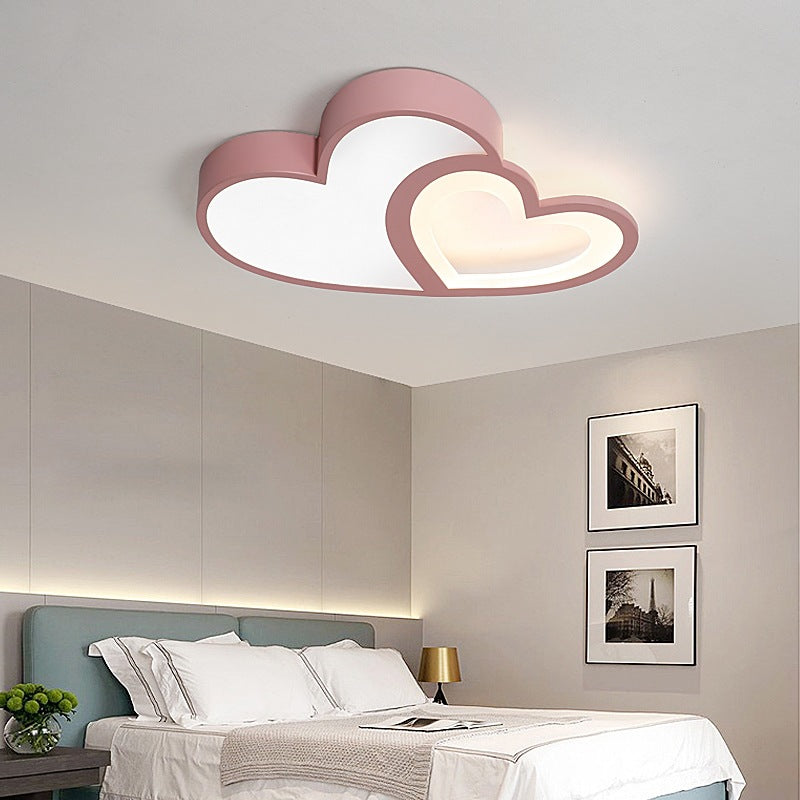 Luz de techo empotrada LED de hierro acrílico con corazones dobles superpuestos creativos contemporáneos para dormitorio 