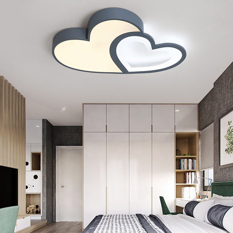 Luz de techo empotrada LED de hierro acrílico con corazones dobles superpuestos creativos contemporáneos para dormitorio 
