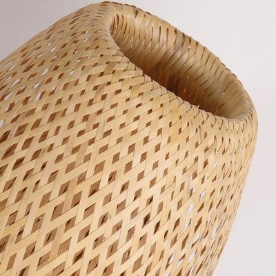 Contemporary Boho Bamboo Weaving Wood Lantern Shape 1/3- Light Pendant Light For Dining Room