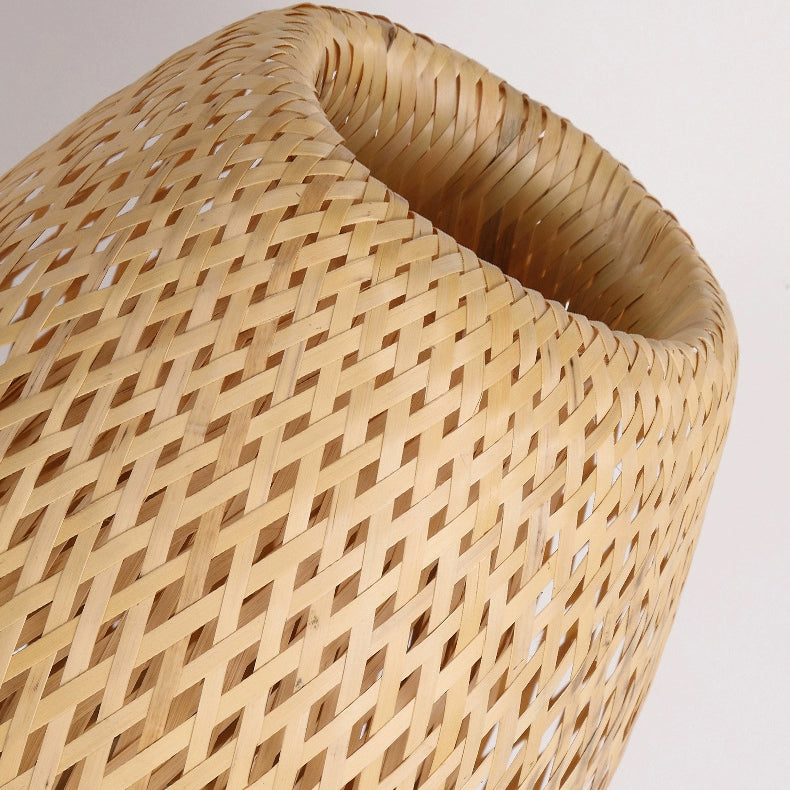 Contemporary Boho Bamboo Weaving Wood Lantern Shape 1/3- Light Pendant Light For Dining Room