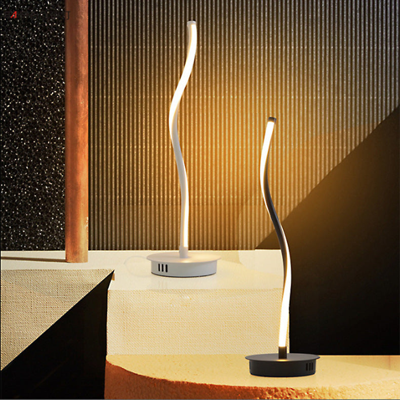 Modern Minimalist Curve Aluminum Iron LED Table Lamp For Bedroom