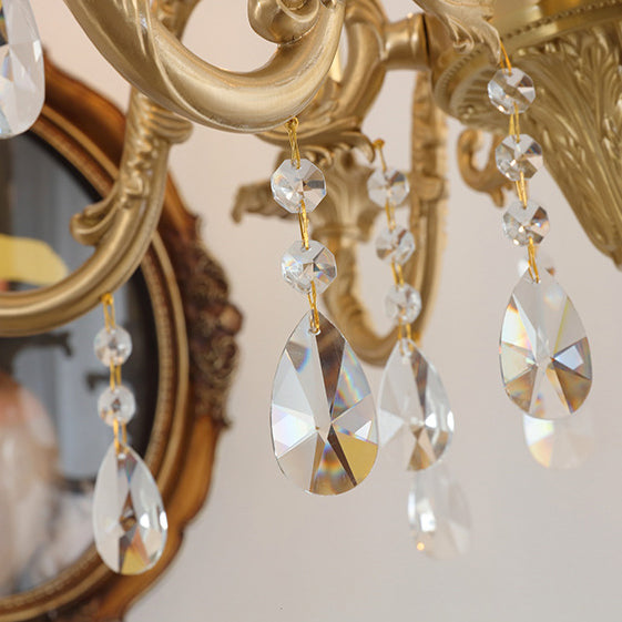 Traditional European Copper Crystal Edge 3/6/8-Light Chandelier For Living Room