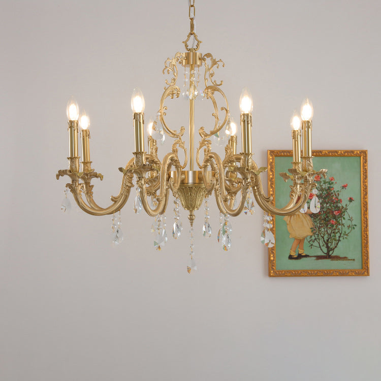 Traditional European Copper Crystal Edge 3/6/8-Light Chandelier For Living Room
