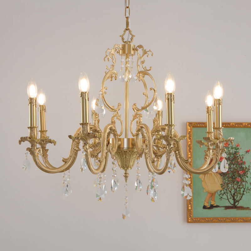 Traditional European Copper Crystal Edge 3/6/8-Light Chandelier For Living Room