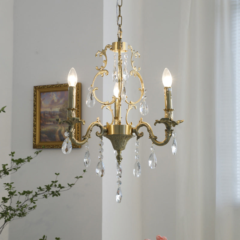 Traditional European Copper Crystal Edge 3/6/8-Light Chandelier For Living Room
