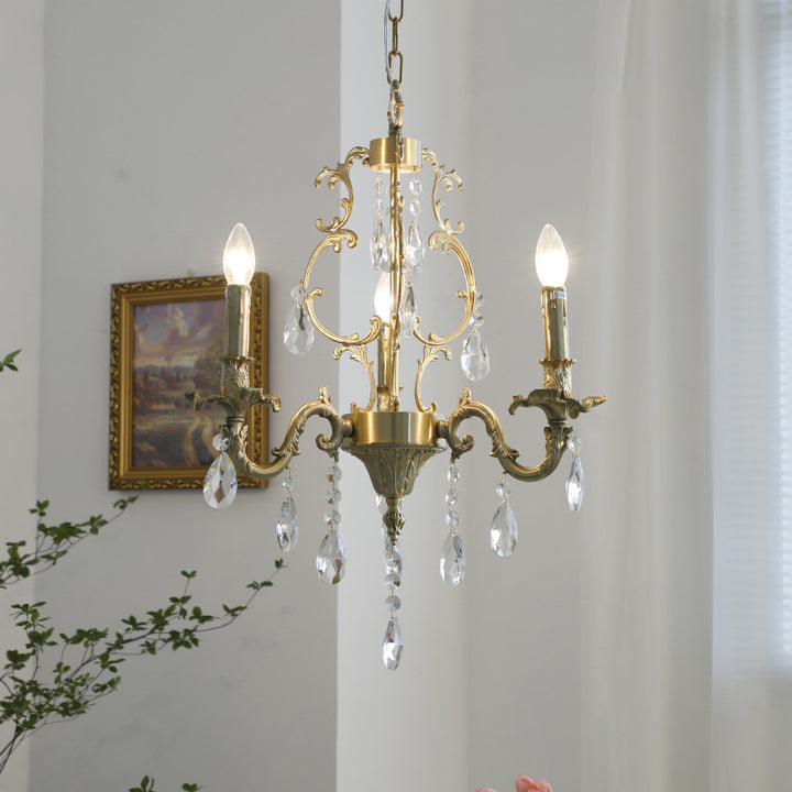 Traditionelle europäische Kupferkristallkante 3/6/8-Licht-Kronleuchter für Wohnzimmer 