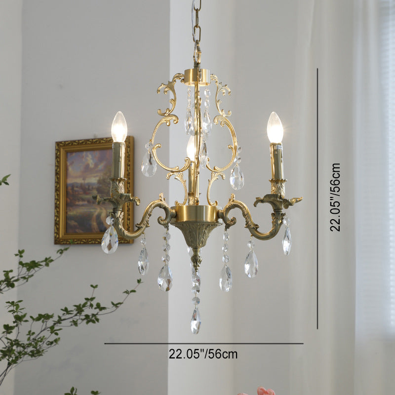 Traditional European Copper Crystal Edge 3/6/8-Light Chandelier For Living Room
