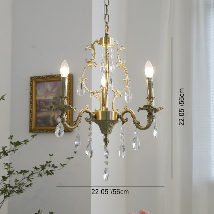 Traditionelle europäische Kupferkristallkante 3/6/8-Licht-Kronleuchter für Wohnzimmer 