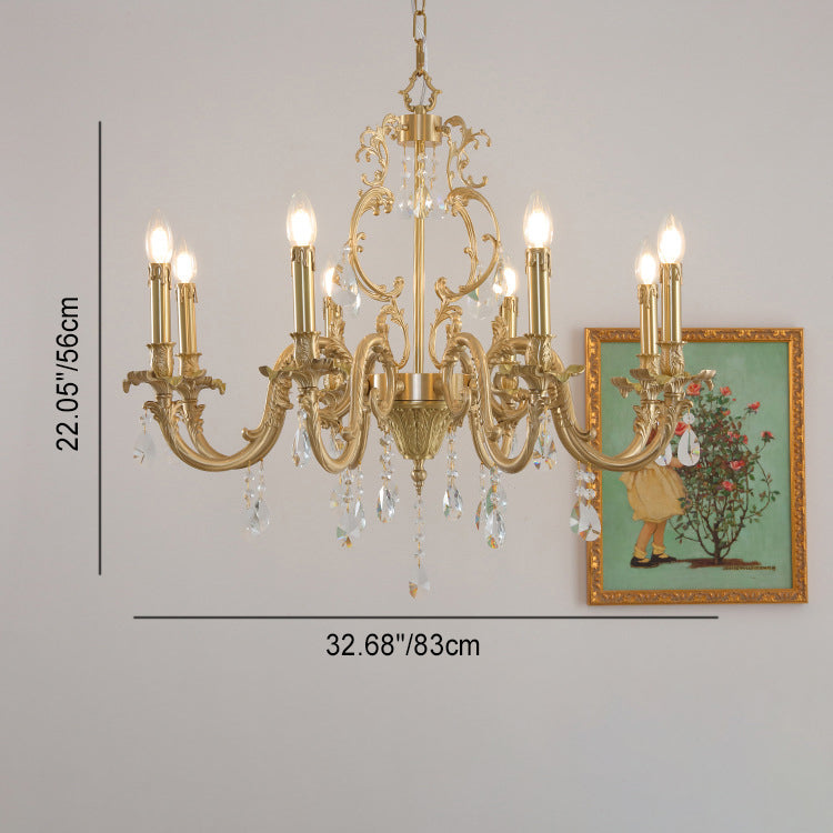 Traditional European Copper Crystal Edge 3/6/8-Light Chandelier For Living Room