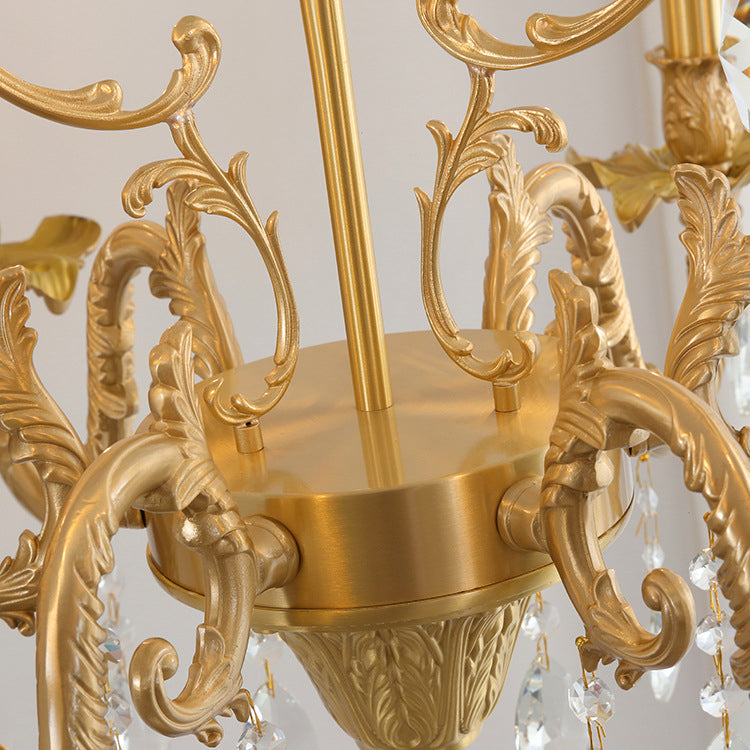 Traditional European Copper Crystal Edge 3/6/8-Light Chandelier For Living Room