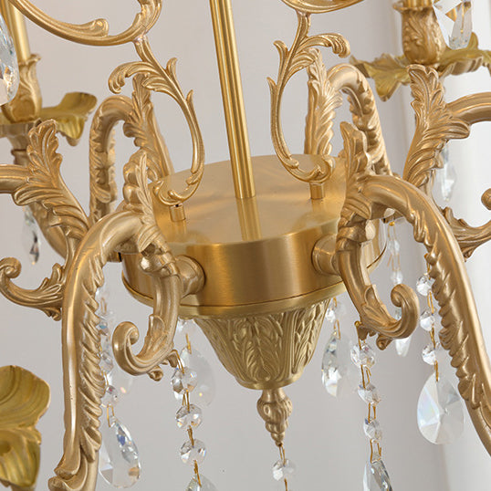 Traditional European Copper Crystal Edge 3/6/8-Light Chandelier For Living Room