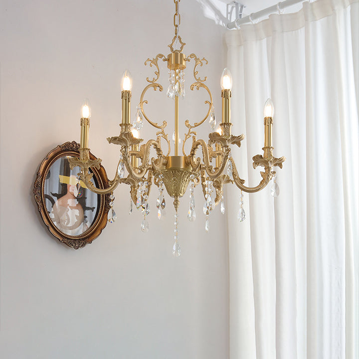 Traditional European Copper Crystal Edge 3/6/8-Light Chandelier For Living Room